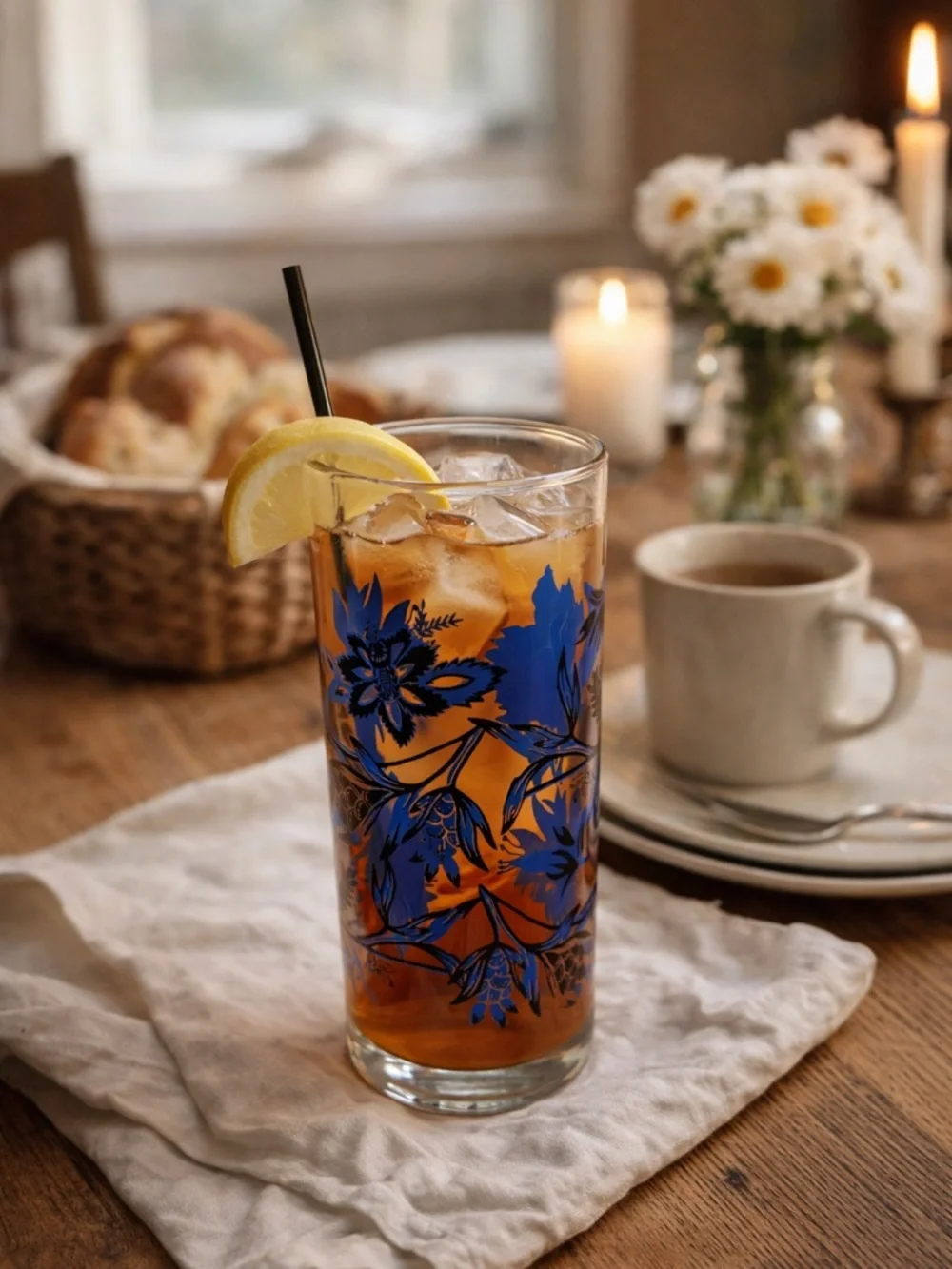 Royal Norfolk Blue Floral Iced Tea Glass 16 oz Vintage 1970s - Picture 2 of 5